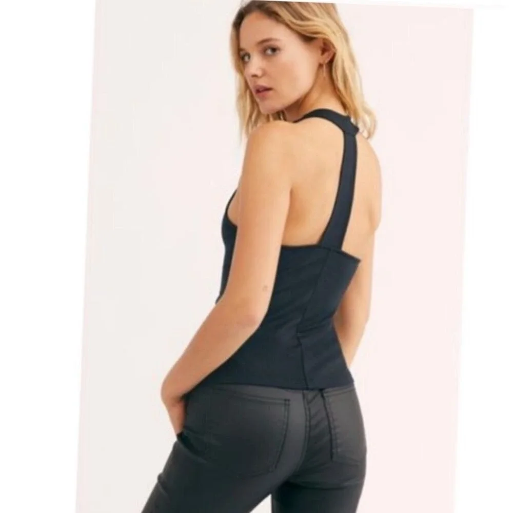 NWT Free People Sleek Black Halter‎ Tank with Open Back Design